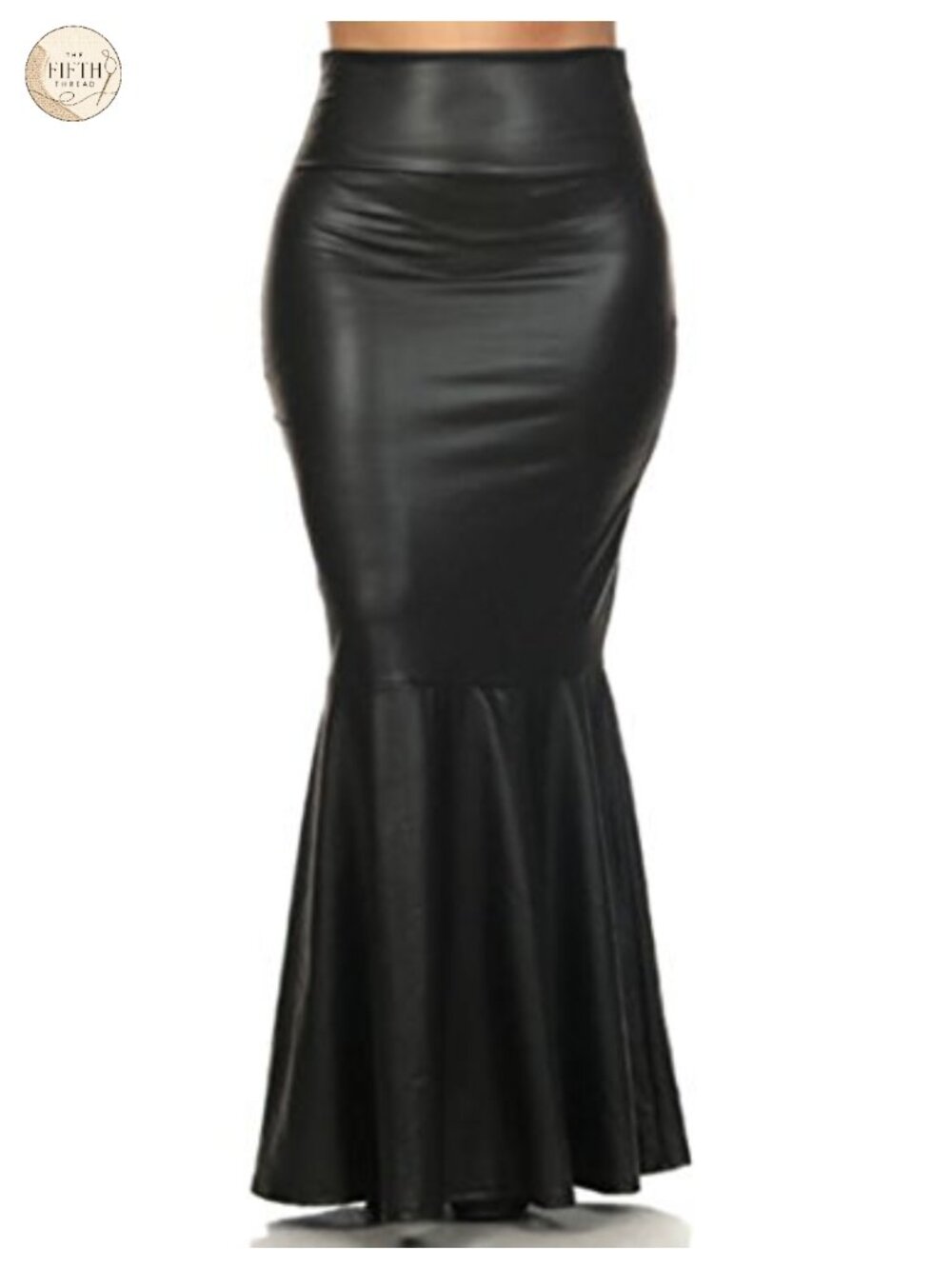 Plus Size Faux Leather Pleated High Waist Maxi Mermaid Skirt
